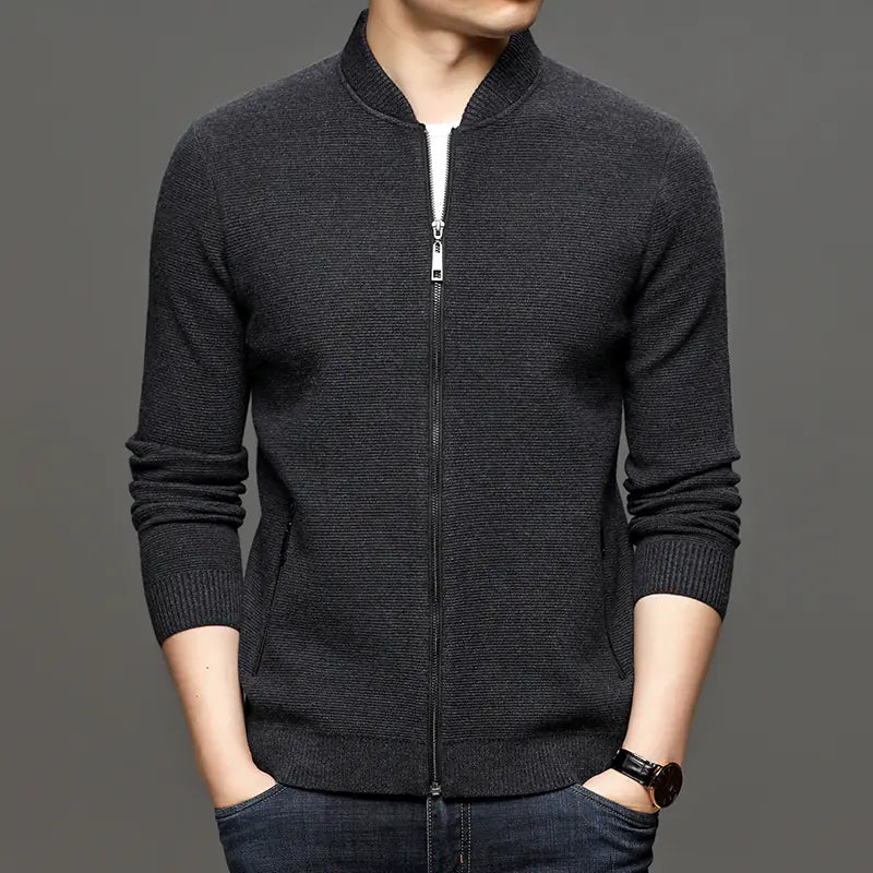 Men's Fashion Solid Color Knitted Jacket for Business