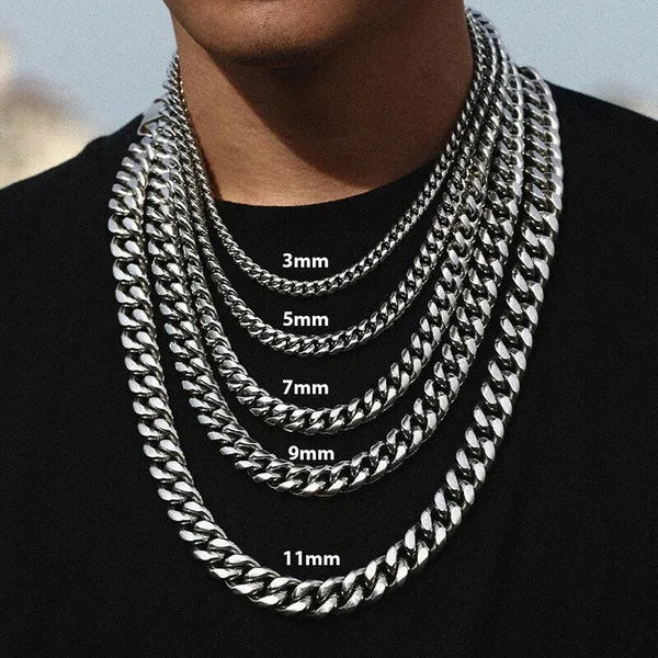 Stainless Steel Gold Silver Chain Cuban Curb Womens Mens Necklace