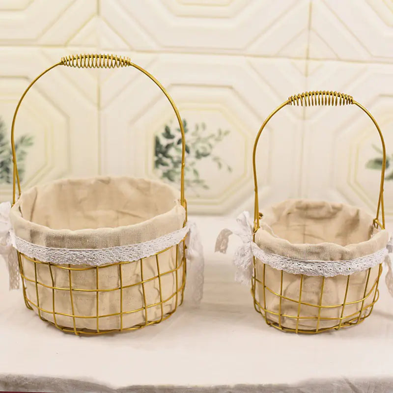 Metal Flower Basket - Square and Round Iron Design