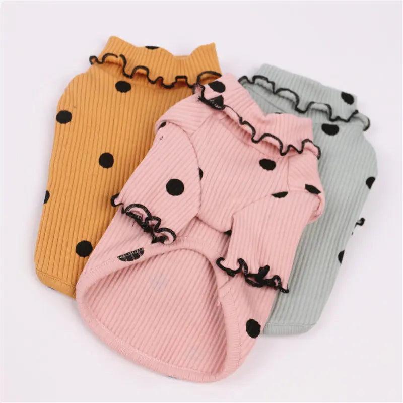 High Neck Dot Pet Shirt for Small Dogs and Cats