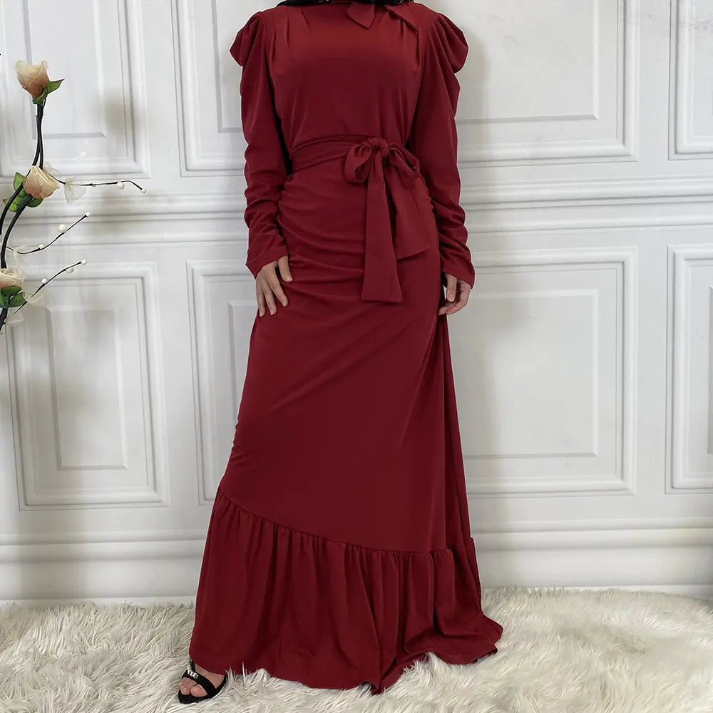 Muslim Dress with Asymmetrical Hem and Pleats