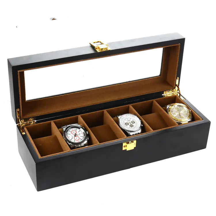 Black Matte 6-Slot Spray Paint Wooden Watch Box