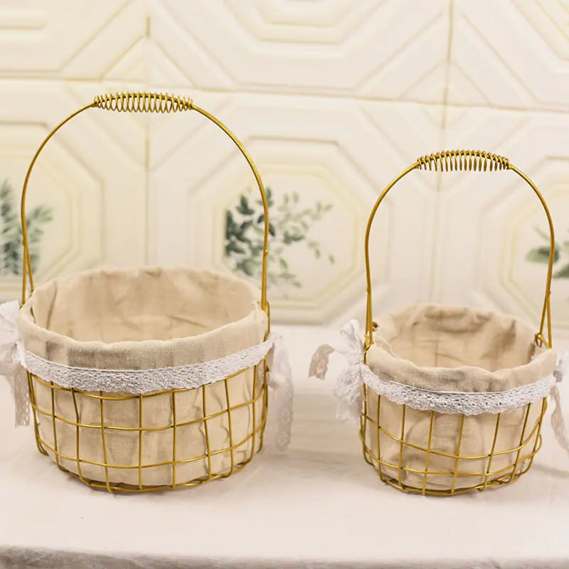 Metal Flower Basket - Square and Round Iron Design