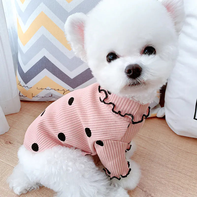 High Neck Dot Pet Shirt for Small Dogs and Cats