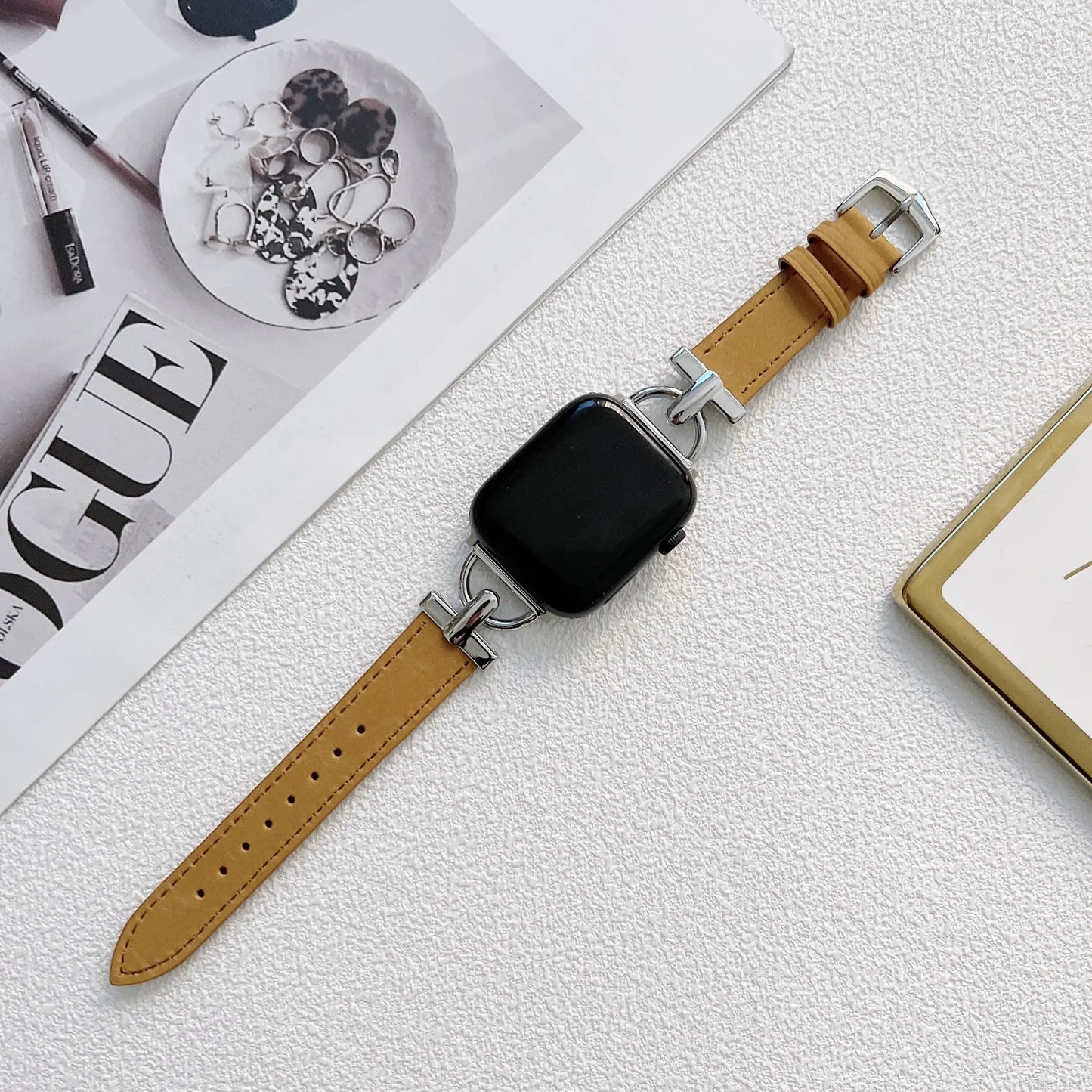 Personalized D-shaped Steel Leather Watch Strap