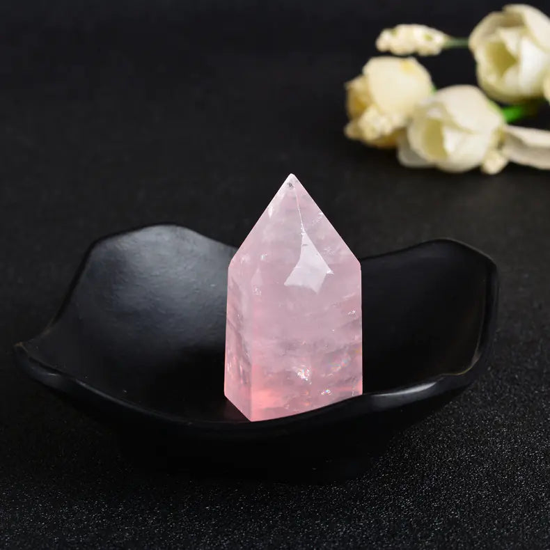 Natural Pink Crystal Hexagonal Prism Feng Shui Decor