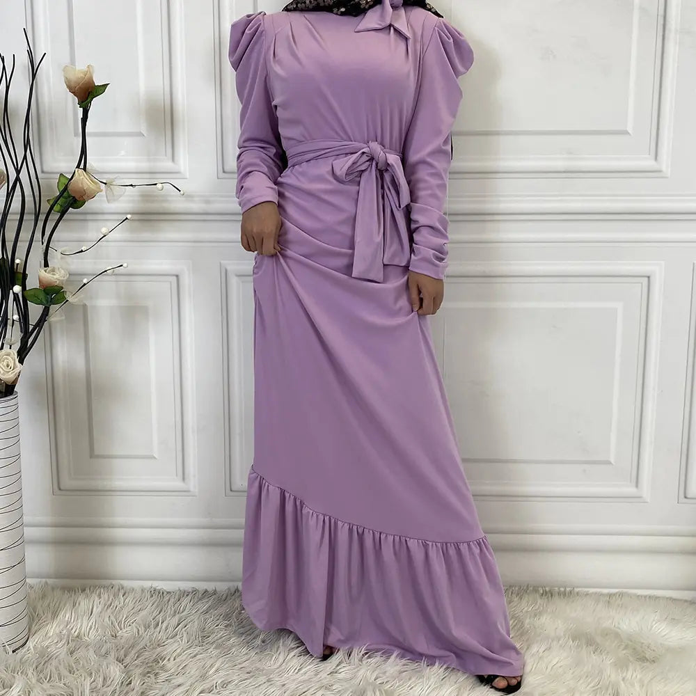 Muslim Dress with Asymmetrical Hem and Pleats
