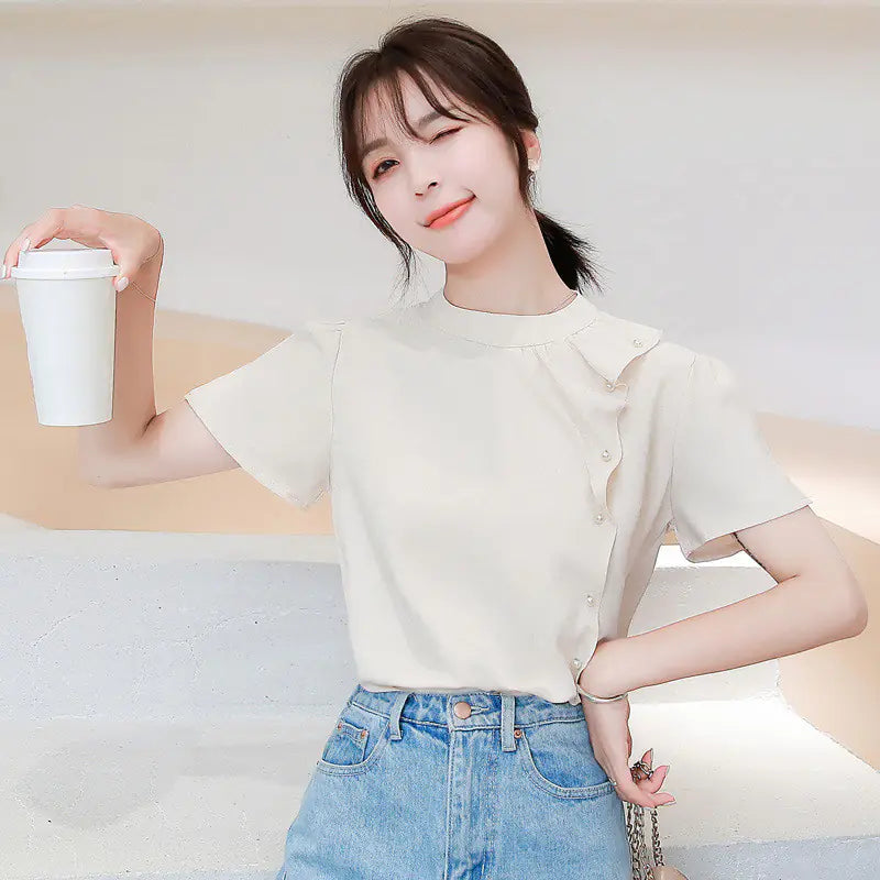 Chiffon Top for Women with Ruffled Short Sleeves