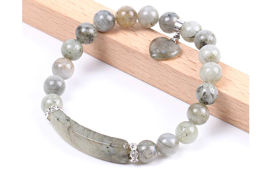 Handmade 8mm Labradorite Heart Bracelet for Women