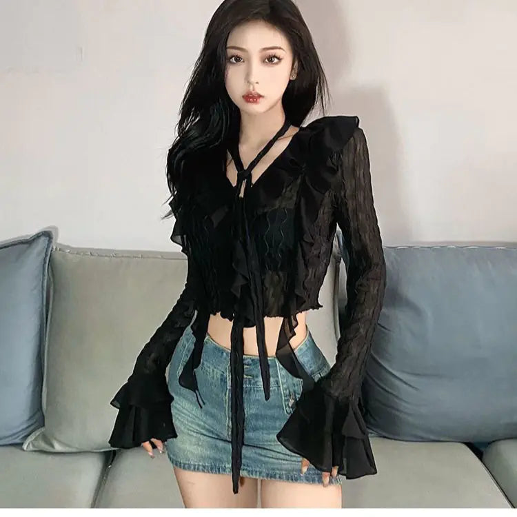 Floral Shirt, Layering Top, High Neck Lace Blouse