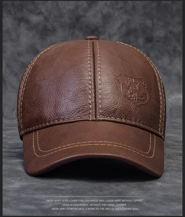 Spring Autumn Genuine Leather Baseball Cap for Men