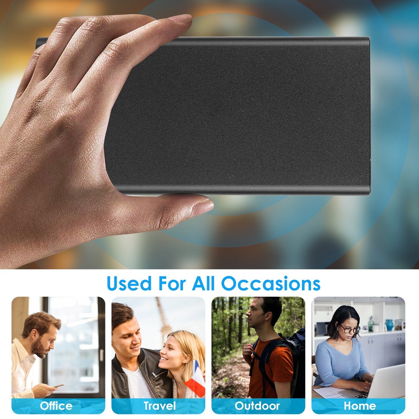 1Pc 20000mAh Power Bank Portable External Battery Pack Phone Charger With Dual USB Output Type C Micro USB Input