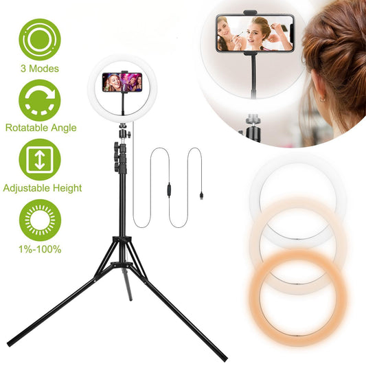 10in LED Selfie Ring Light Dimmable 120 LEDs Makeup Ring Lights With Adjustable Tripod Stand Cell Phone Holder USB Powered For YouTube Video Live Stream Makeup Photography