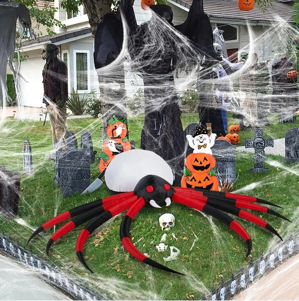 11.8 FT Halloween Inflatables Crawling Spider Outdoor Decorations With Rotating LED Lights