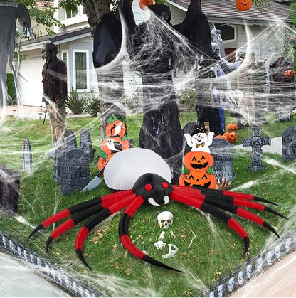 11.8 FT Halloween Inflatables Crawling Spider Outdoor Decorations With Rotating LED Lights