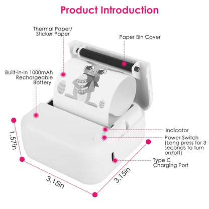 Mini Printer - Printer Paper 'Options' -- Pocket Wireless Thermal Printer Portable Mini Sticker Maker Machine Rechargeable Inkless Photo Printer For Printing Label Journal Study Notes Memo Photos