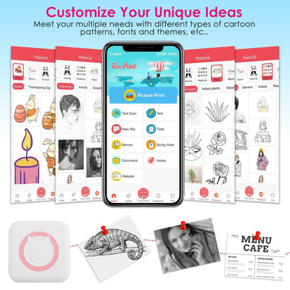 Mini Printer - Printer Paper 'Options' -- Pocket Wireless Thermal Printer Portable Mini Sticker Maker Machine Rechargeable Inkless Photo Printer For Printing Label Journal Study Notes Memo Photos