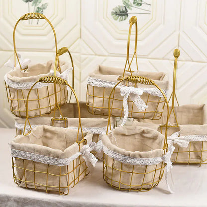 Metal Flower Basket - Square and Round Iron Design