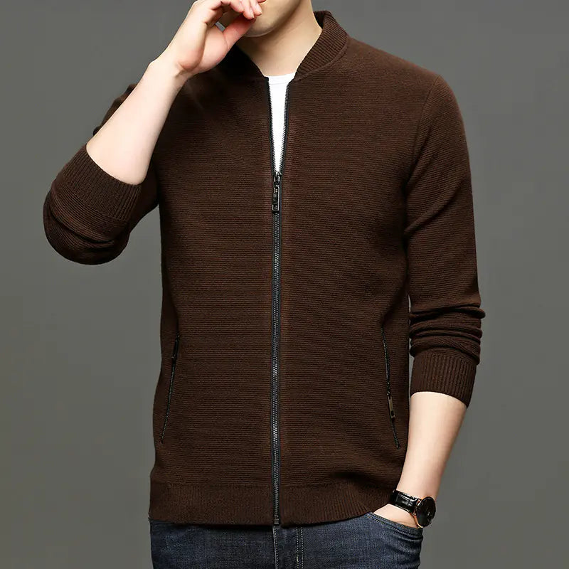 Men's Fashion Solid Color Knitted Jacket for Business