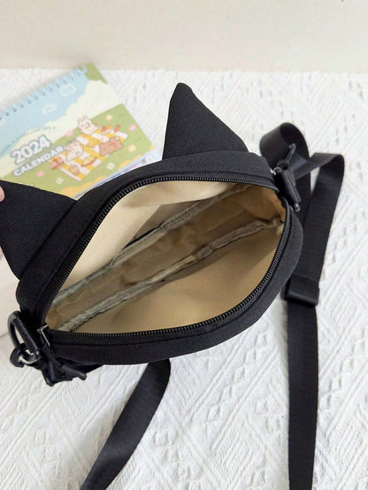 New Cute Cartoon Shoulder Bag Big Eyed Black Cat Messenger Bag For Women  And Versatile Student Storage Coin Purse Bag