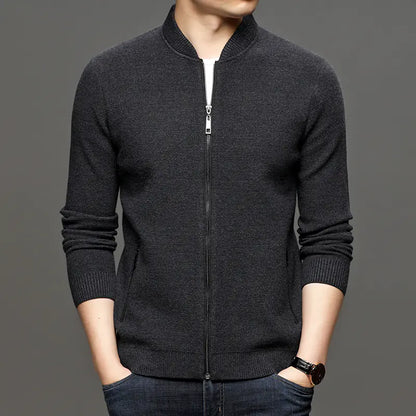 Men's Fashion Solid Color Knitted Jacket for Business