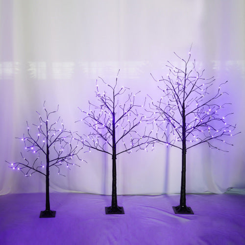 3 Pac Halloween Spooky Tree With Purple Lights, 4FT 5FT And 6FT, Lighted Black Tree For Halloween Decoration