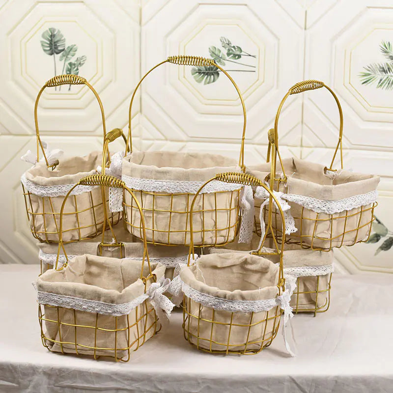 Metal Flower Basket - Square and Round Iron Design
