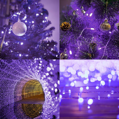 200pcs 66ft Halloween Fairy String Lights 8 Lighting Modes Mini Plug-in String Lights Indoor And Outdoor Christmas Garden Wedding Party Decoration Purple