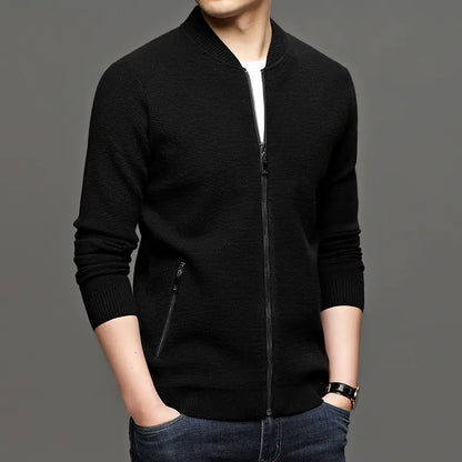 Men's Fashion Solid Color Knitted Jacket for Business