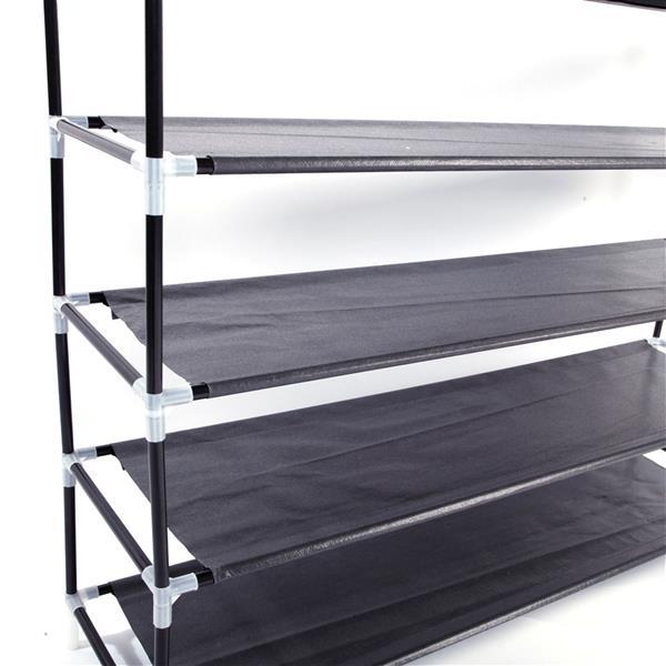 Simple Assembly 5 Tiers Non-woven Fabric Shoe Rack With Handle Black