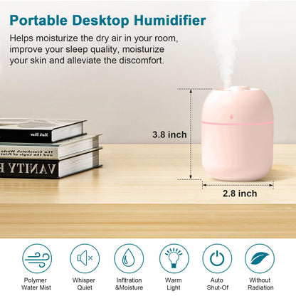 Portable Mini Humidifier 220ml Small Cool Mist Humidifier USB Personal Desktop Humidifier For Bedroom Travel Office Home