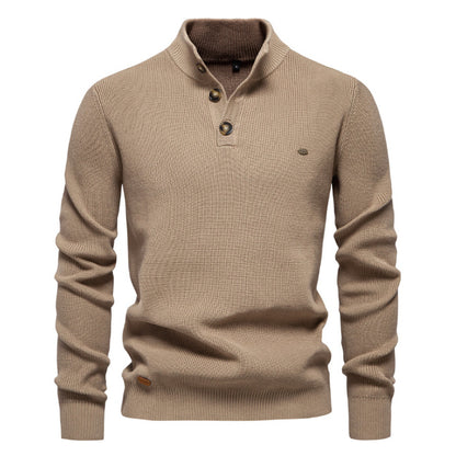 Men's Zipper Stand Collar Knitted Sweater Fashion Slim Solid Color Long Sleeve Half Turtleneck Top Men's Clothing