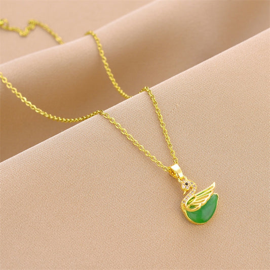 Necklace,stainless Steel,with Green Swan ,Only Self-pickup Is Supported, And The Displayed Prices Are All Self-pickup Prices