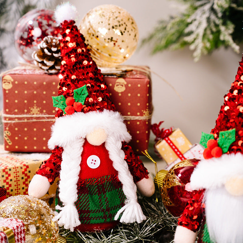 Christmas Decorations Sequin Cap Faceless Doll Ornaments