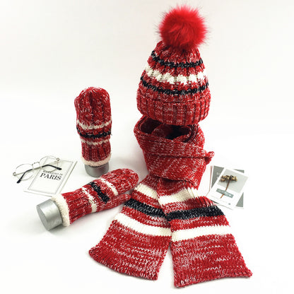 Color-mixing Warm Knitted Scarf Hat Glove Set