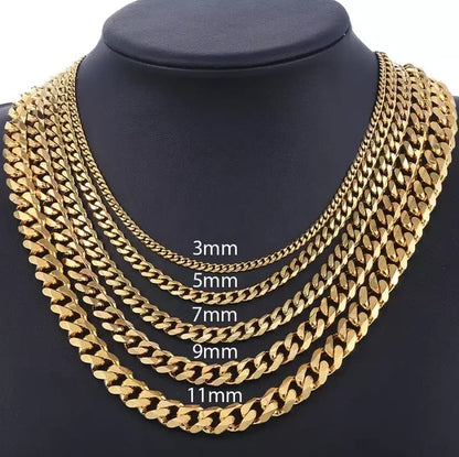 Stainless Steel Gold Silver Chain Cuban Curb Womens Mens Necklace