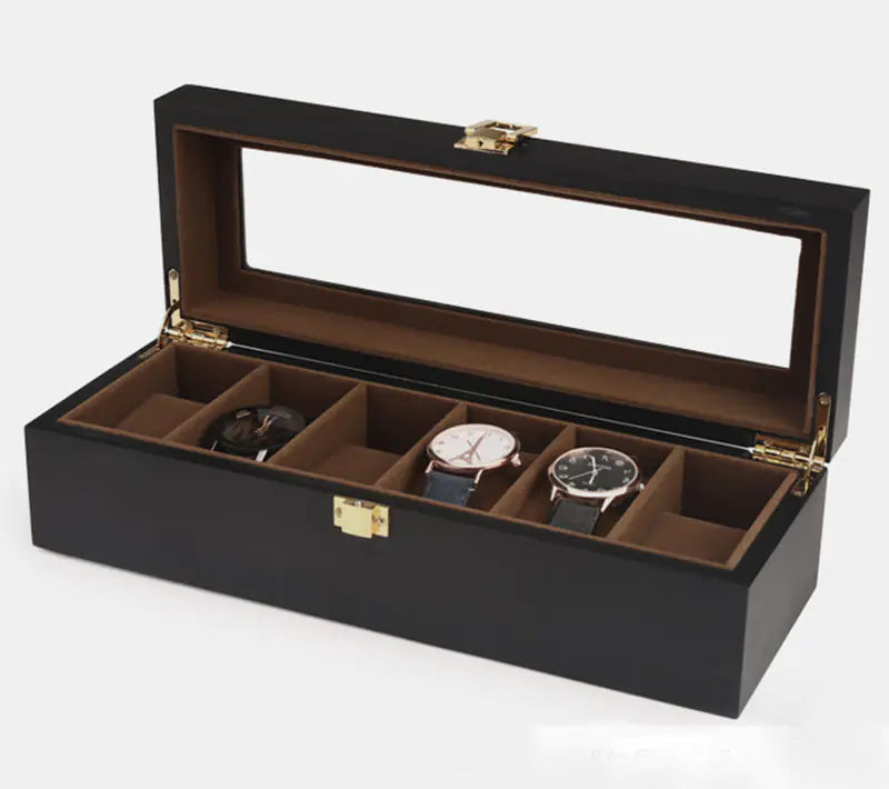 Black Matte 6-Slot Spray Paint Wooden Watch Box