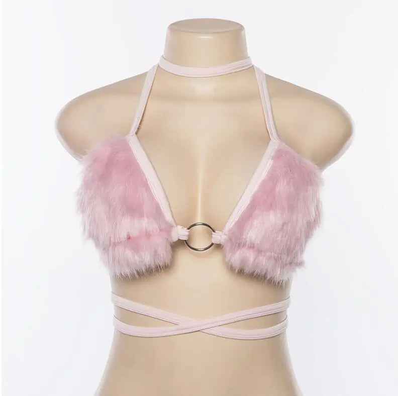 Harajuku Style Cute Plush Crop Top with Backless Design