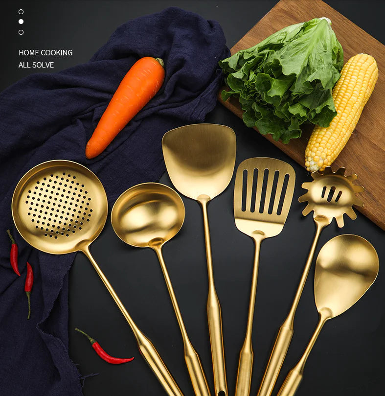 Custom Gilded Stainless Steel Cooking Spoon Set