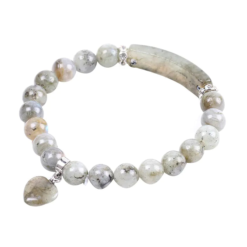 Handmade 8mm Labradorite Heart Bracelet for Women