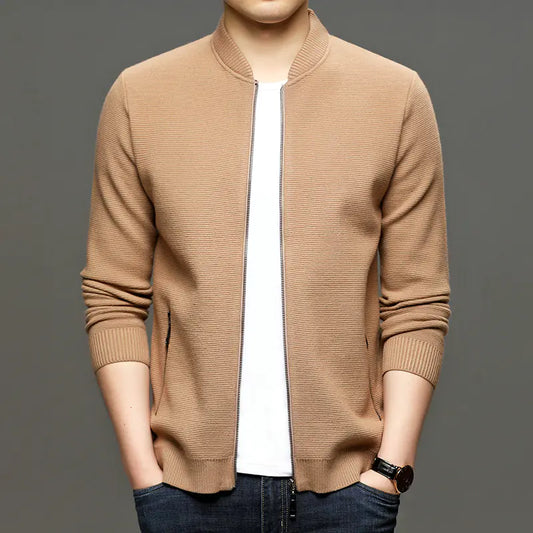 Men's Fashion Solid Color Knitted Jacket for Business