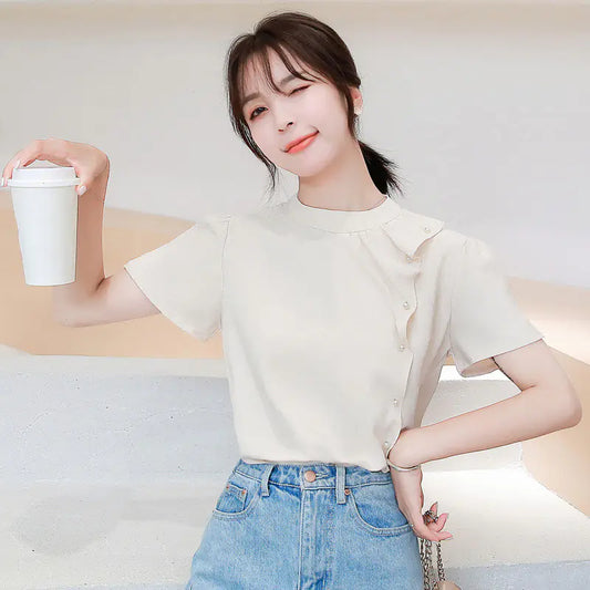 Chiffon Top for Women with Ruffled Short Sleeves