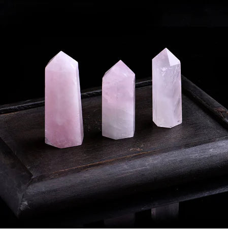 Natural Pink Crystal Hexagonal Prism Feng Shui Decor