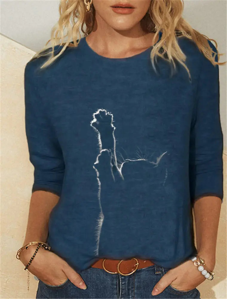 Knit Long Sleeve Animal Print Casual Women's T-Shirt