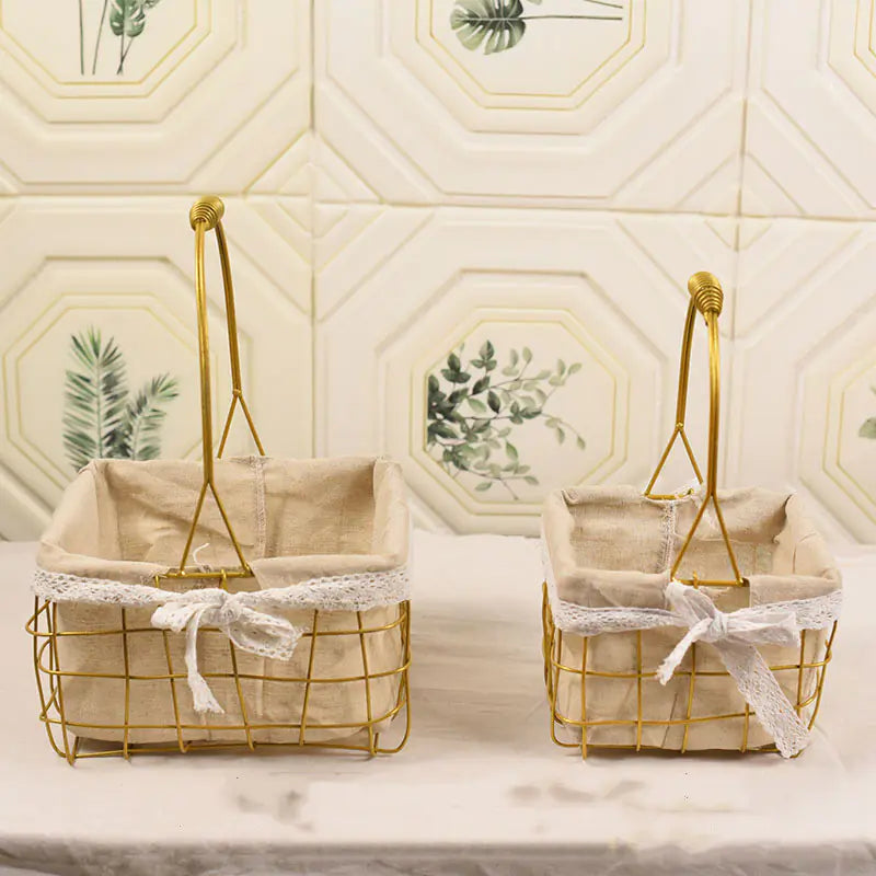 Metal Flower Basket - Square and Round Iron Design