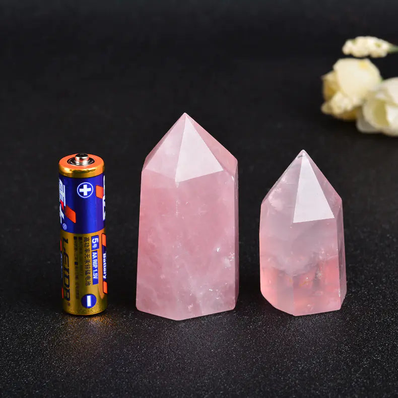 Natural Pink Crystal Hexagonal Prism Feng Shui Decor