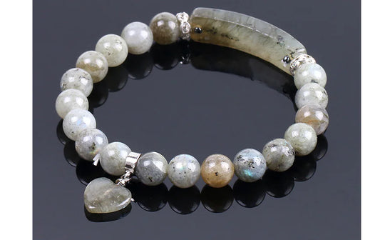 Handmade 8mm Labradorite Heart Bracelet for Women