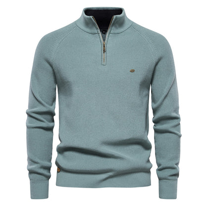 Men's Zipper Stand Collar Knitted Sweater Fashion Slim Solid Color Long Sleeve Half Turtleneck Top Men's Clothing