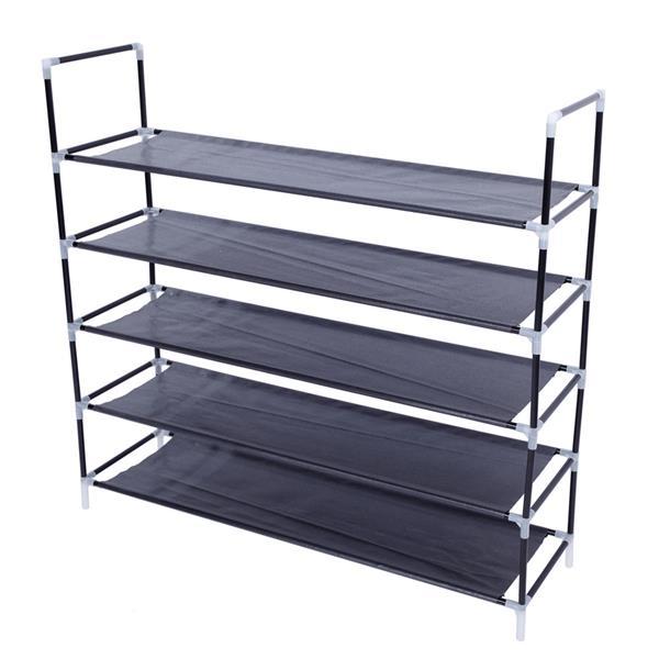 Simple Assembly 5 Tiers Non-woven Fabric Shoe Rack With Handle Black