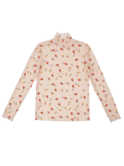 Floral Shirt, Layering Top, High Neck Lace Blouse